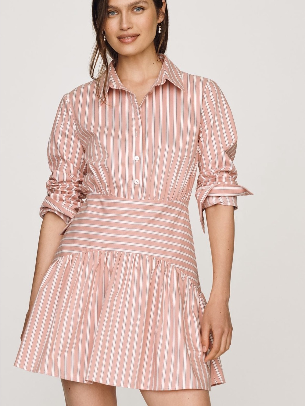 NEW Anthropologie Tobie Pink Stripe Mini Shirt Dress - Large